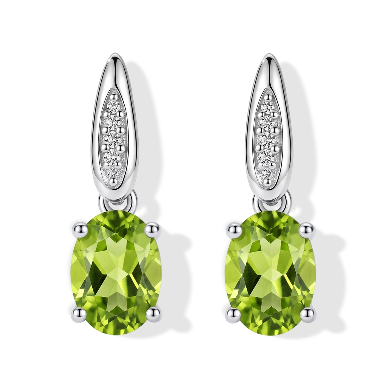 D'Joy - Natural Hebei Peridot &amp; White Zircon Stud Push Post Earring in Platinum Overlay Sterling Silver 1.70 Ct. V32515098 0