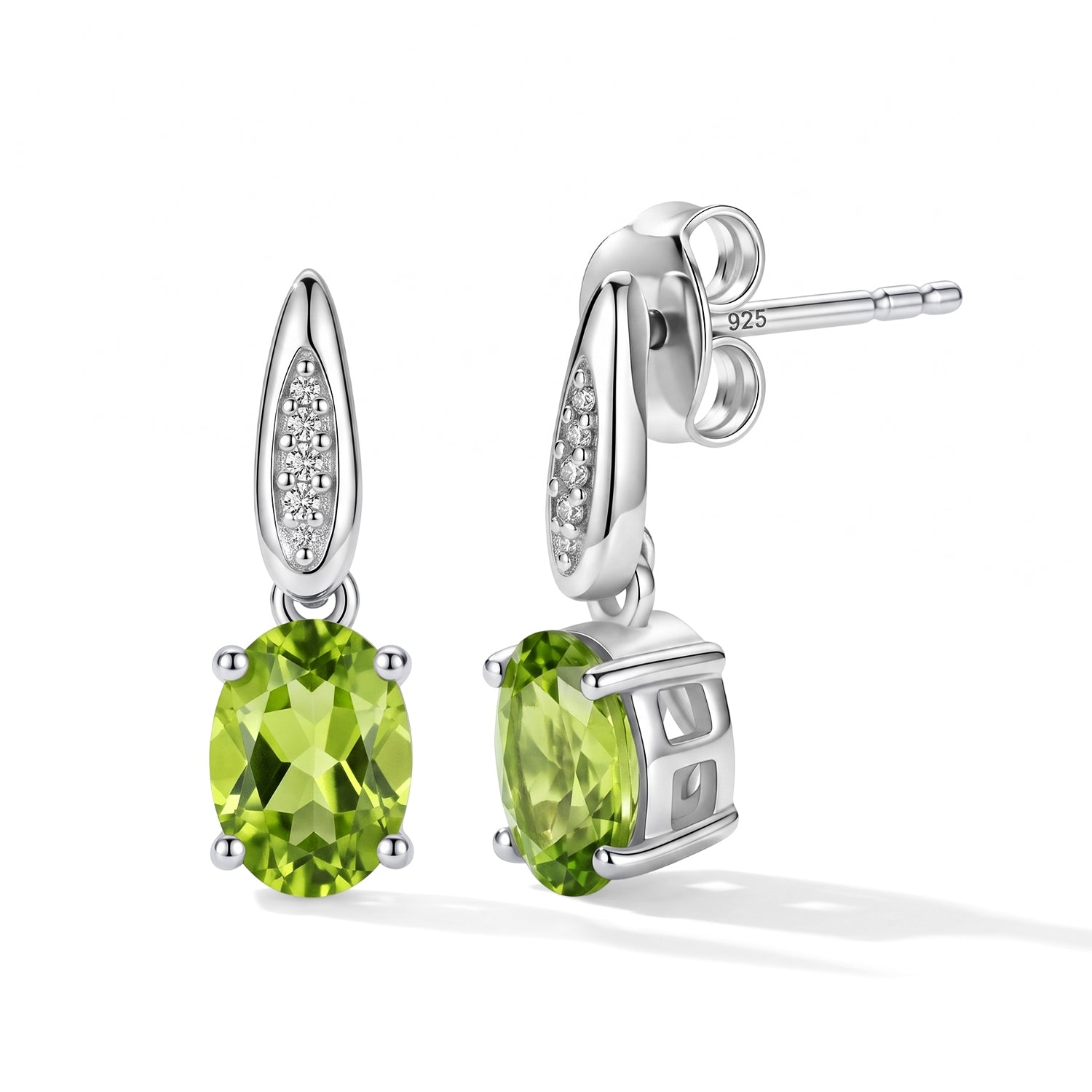 D'Joy - Natural Hebei Peridot &amp; White Zircon Stud Push Post Earring in Platinum Overlay Sterling Silver 1.70 Ct. V32515098 4