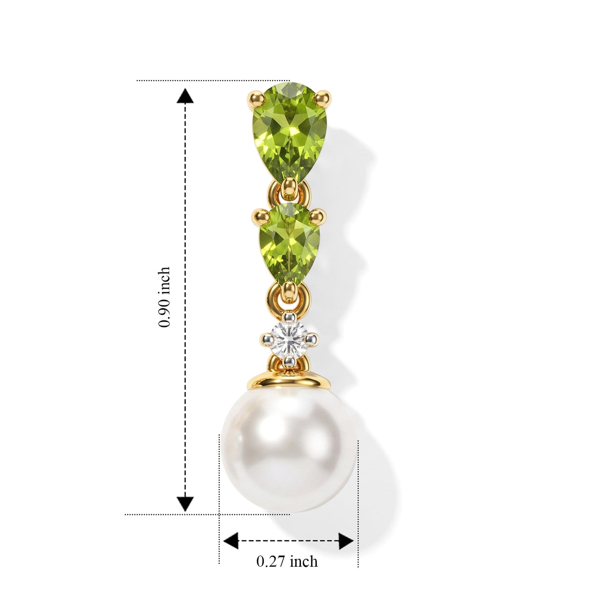 D'Joy - Natural Hebei Peridot, Fresh Water Pearl &amp; White Zircon Dangling Earring with Push Post in Yellow Gold Plated Sterling Silver 5.20 Ct. V32577895 5