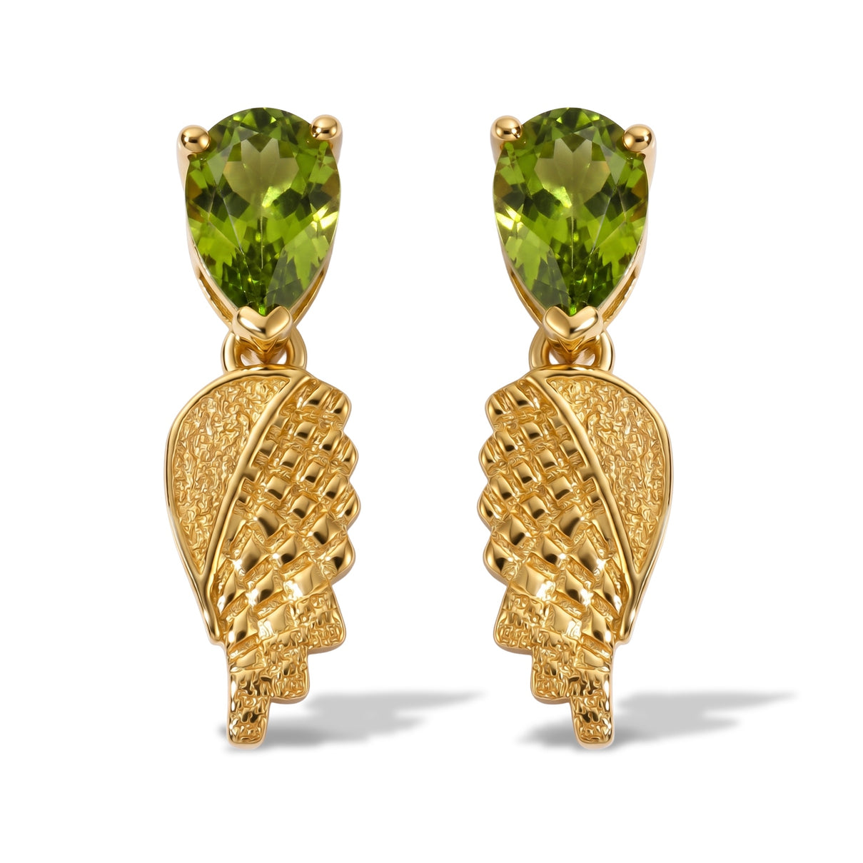 D'Joy - Natural Hebei Peridot Angel Wings Dangling Earring with Push Post in Yellow Gold Plated Sterling Silver 1.60 Ct. V32514948 0