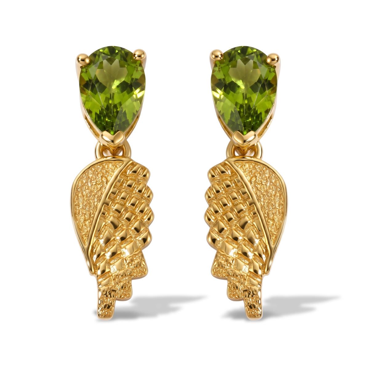 D'Joy - Natural Hebei Peridot Angel Wings Dangling Earring with Push Post in Yellow Gold Plated Sterling Silver 1.60 Ct. V32514948 0