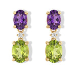 D'Joy - Peridot, White Zircon & African Amethyst Dangling Earring with Push Post in Yellow Gold Plated Sterling Silver 2.56 Ct._8700012
