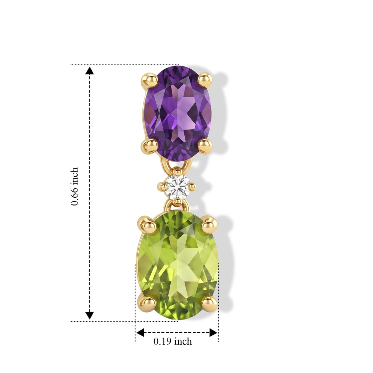 D'Joy - Natural Hebei Peridot, White Zircon &amp; African Amethyst Dangling Earring with Push Post in Yellow Gold Plated Sterling Silver 2.56 Ct. V32514771 5