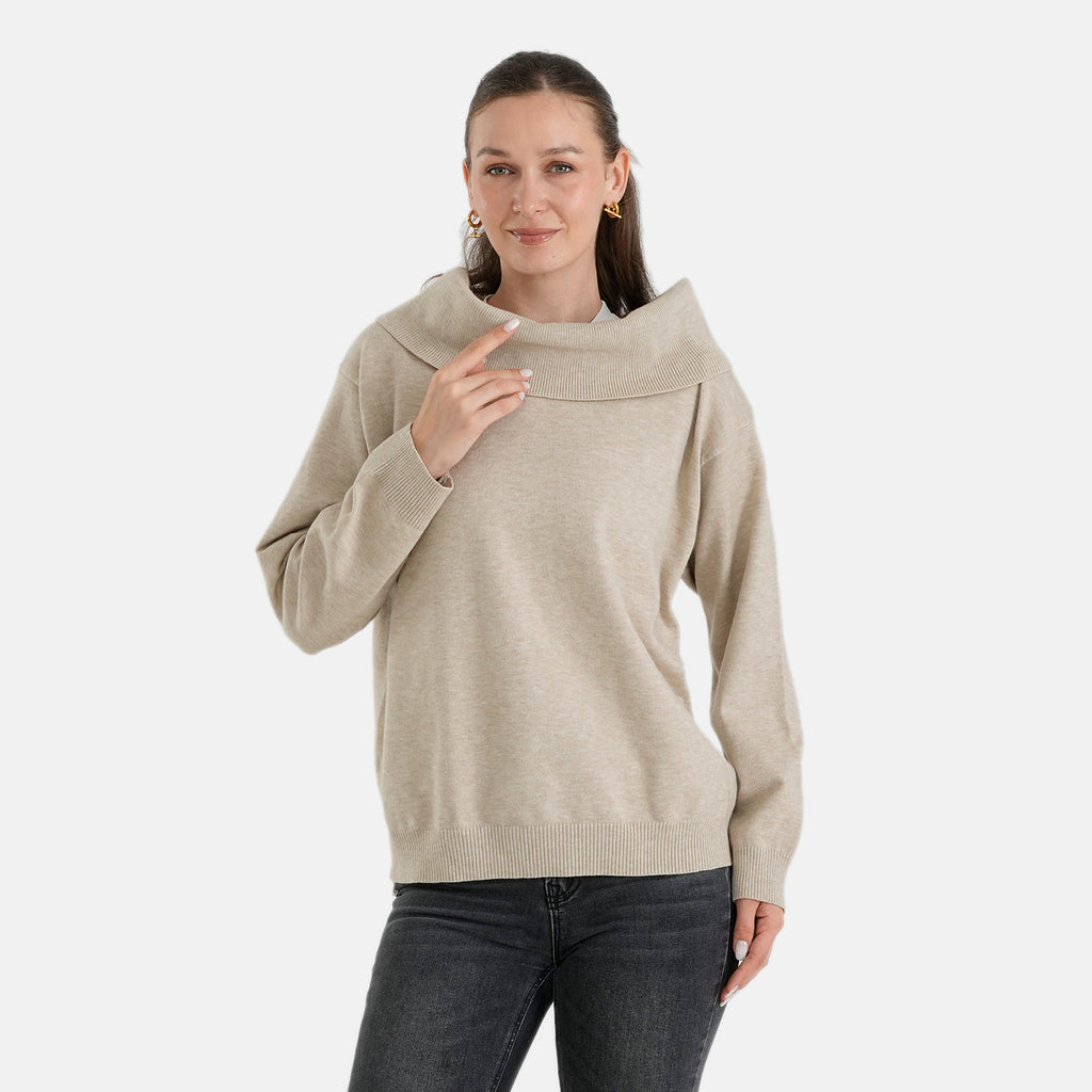 La Marey Cozy Fold-Over Turtleneck Knit Jumper (Size - S/M, 8-14) - Beige_8700019