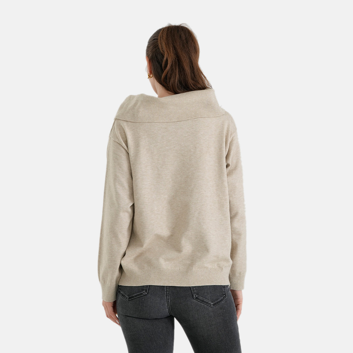 La Marey Cozy Fold-Over Turtleneck Knit Jumper (Size - S-M, 8-14) - Beige 8700019 1