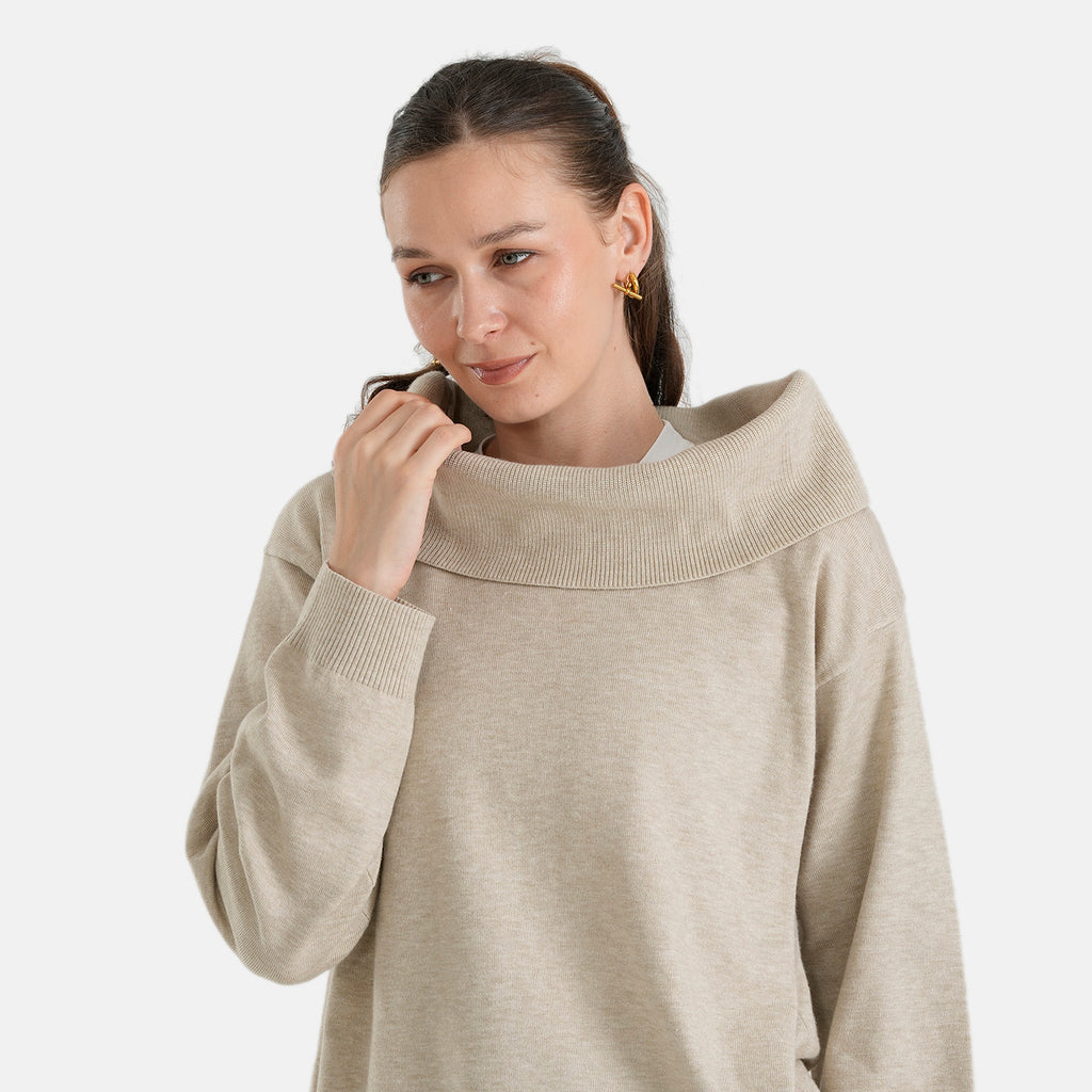 La Marey Cozy Fold-Over Turtleneck Knit Jumper (Size - S/M, 8-14) - Beige_8700019_4