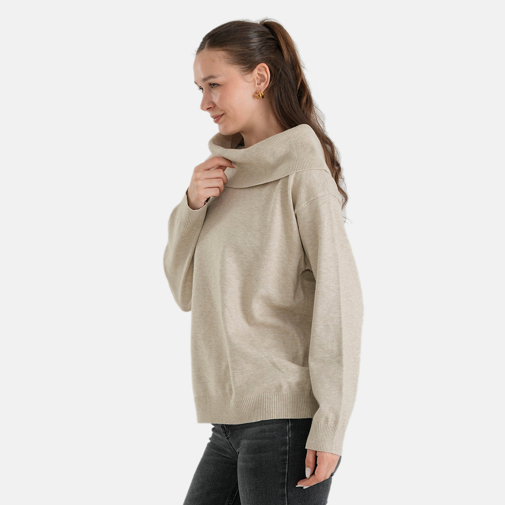 La Marey Cozy Fold-Over Turtleneck Knit Jumper (Size - L/XL, 16-22) - Beige_8700020_2