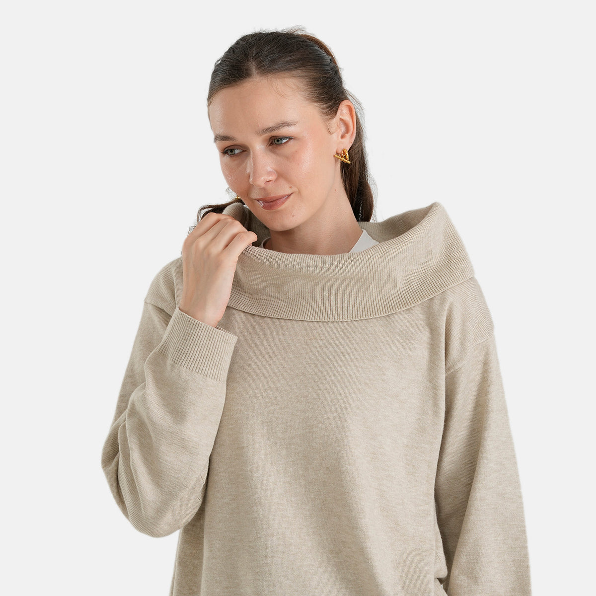 La Marey Cozy Fold-Over Turtleneck Knit Jumper (Size - L-XL, 16-22) - Beige 8700020 4