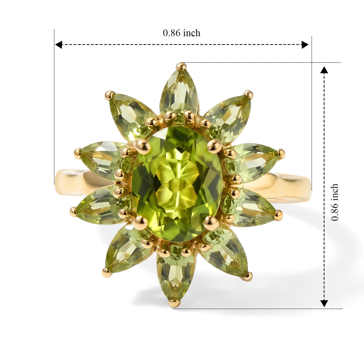 D'Joy - Natural Hebei Peridot Floral Ring in 18K Vermeil Yellow Gold Plated Sterling Silver 4.00 Ct. 8700100 6