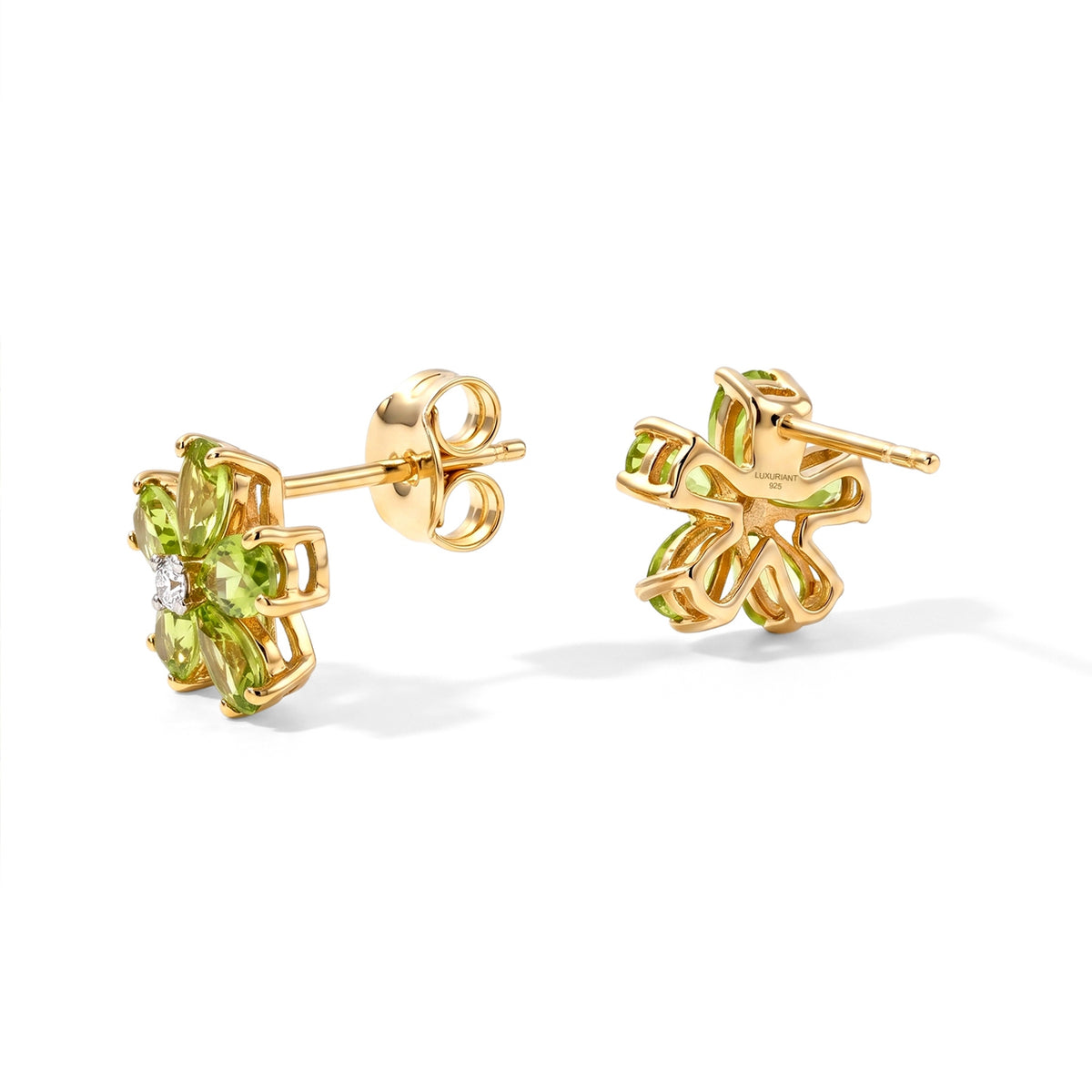 Luxuriant - Natural Hebei Peridot &amp; Lab Grown Diamond (SI/G-H) Floral Earring with Push Post in Yellow Gold Plated Sterling Silver 2.05 Ct. V32521334 4
