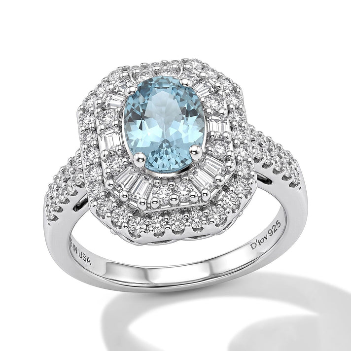 D'Joy - Blue Zircon &amp; Moissanite Halo Ring in Rhodium Overlay Sterling Silver 2.80 Ct. 8700301 1