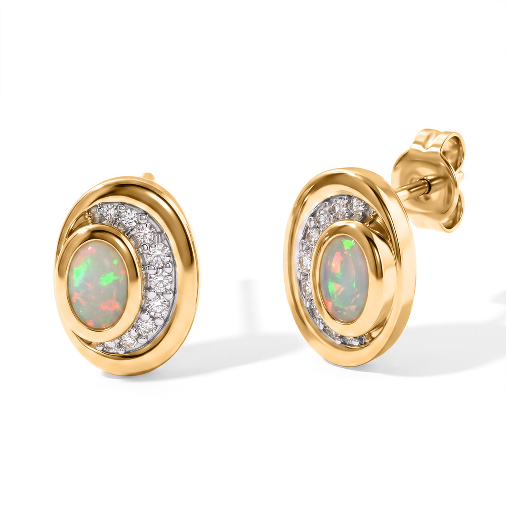 D'Joy - Ethiopian Opal & White Zircon Earring with Push Post in Yellow Gold Plated Sterling Silver_8700330