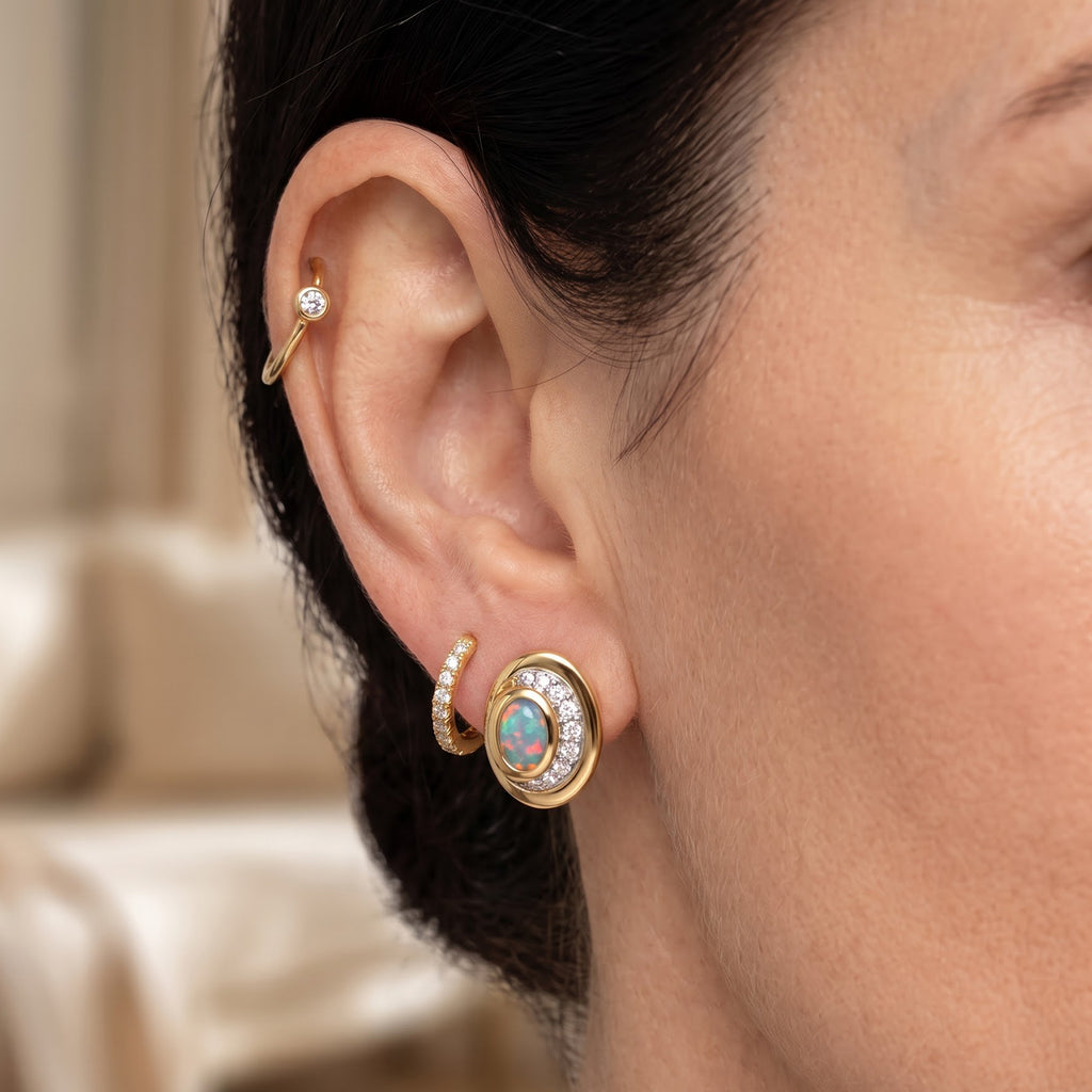 D'Joy - Ethiopian Opal & White Zircon Earring with Push Post in Yellow Gold Plated Sterling Silver_8700330_2