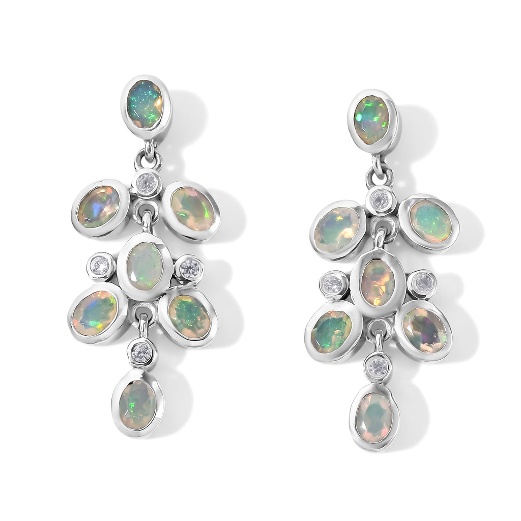 D'Joy - AAA Ethiopian Opal & White Zircon Dangling Earring in Rhodium Overlay Sterling Silver 1.74 Ct._8700331