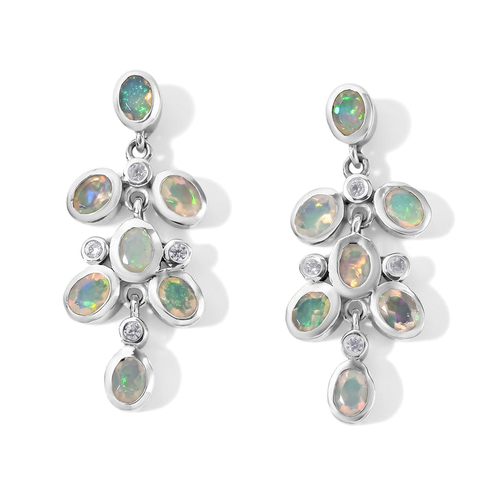 D'Joy - AAA Ethiopian Opal &amp; White Zircon Dangling Earring in Rhodium Overlay Sterling Silver 1.74 Ct. 8700331 1