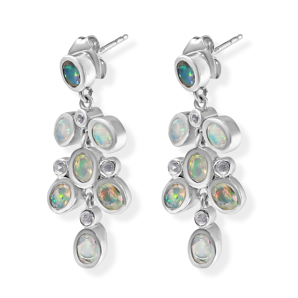 D'Joy - AAA Ethiopian Opal & White Zircon Dangling Earring in Rhodium Overlay Sterling Silver 1.74 Ct._8700331_2