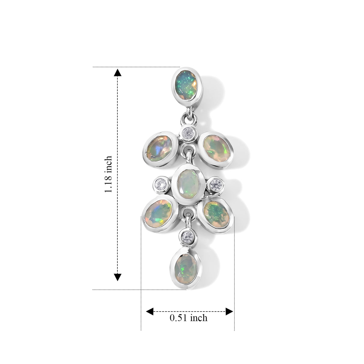 D'Joy - AAA Ethiopian Opal &amp; White Zircon Dangling Earring in Rhodium Overlay Sterling Silver 1.74 Ct. 8700331 3
