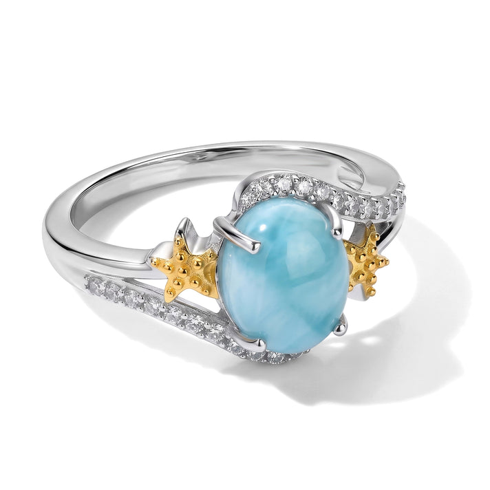 GP Capri Sealife Collection - Larimar, White Zircon &amp; Blue Sapphire Ring in 18K Vermeil Yellow Gold Plated and Rhodium Overlay Sterling Silver 3.65 Ct. 8701079 1