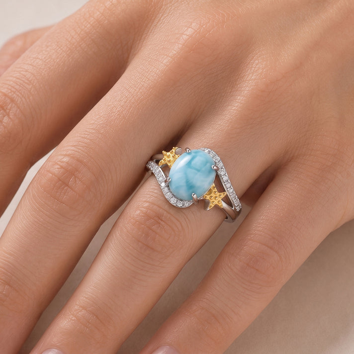 GP Capri Sealife Collection - Larimar, White Zircon &amp; Blue Sapphire Ring in 18K Vermeil Yellow Gold Plated and Rhodium Overlay Sterling Silver 3.65 Ct. 8701079 2