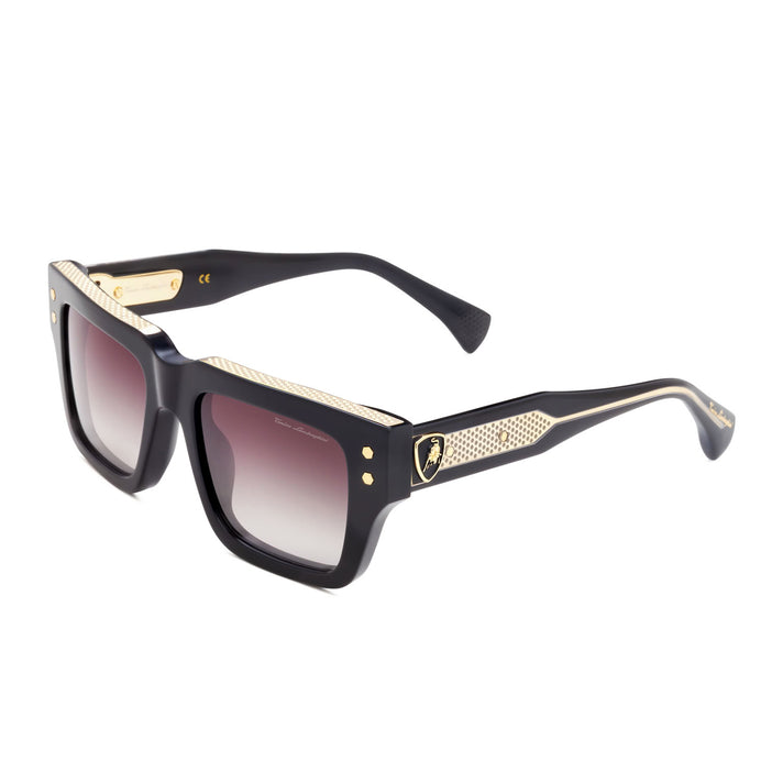 Tonino Lamborghini Eyewear- Classic Black Wayfarer Sunglasses with Grey Gradient Lenses &amp; Gold-Tone Temple Design Detailing 8701089 2