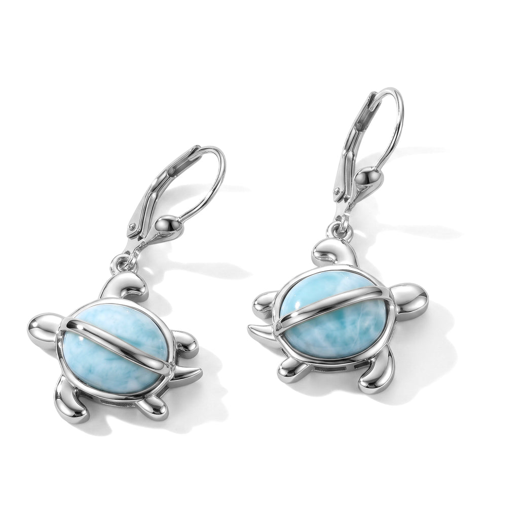D'Joy - Larimar & Blue Sapphire Earring with Lever Back in Rhodium Overlay Sterling Silver 9.00 Ct._8701097