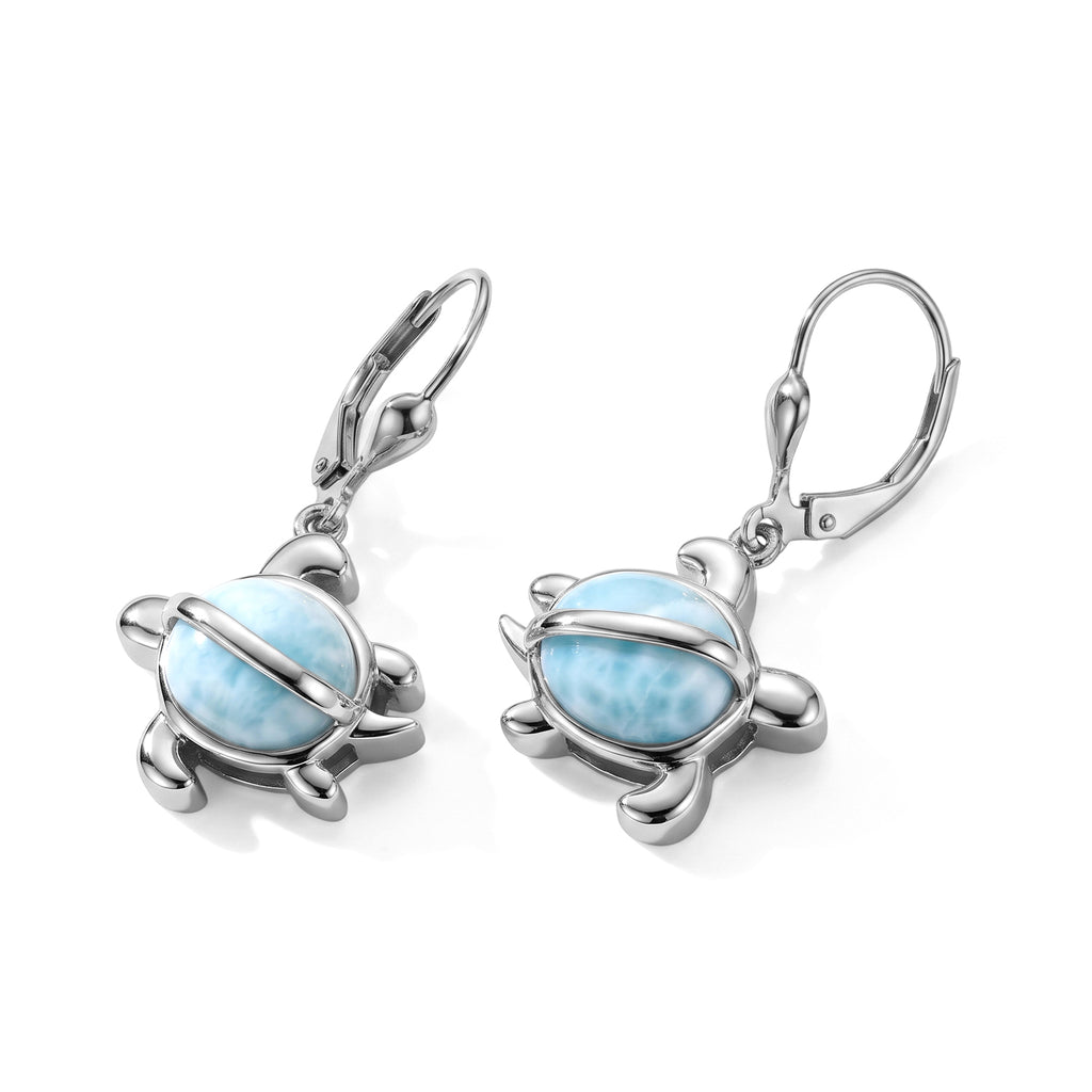 D'Joy - Larimar & Blue Sapphire Earring with Lever Back in Rhodium Overlay Sterling Silver 9.00 Ct._8701097_4