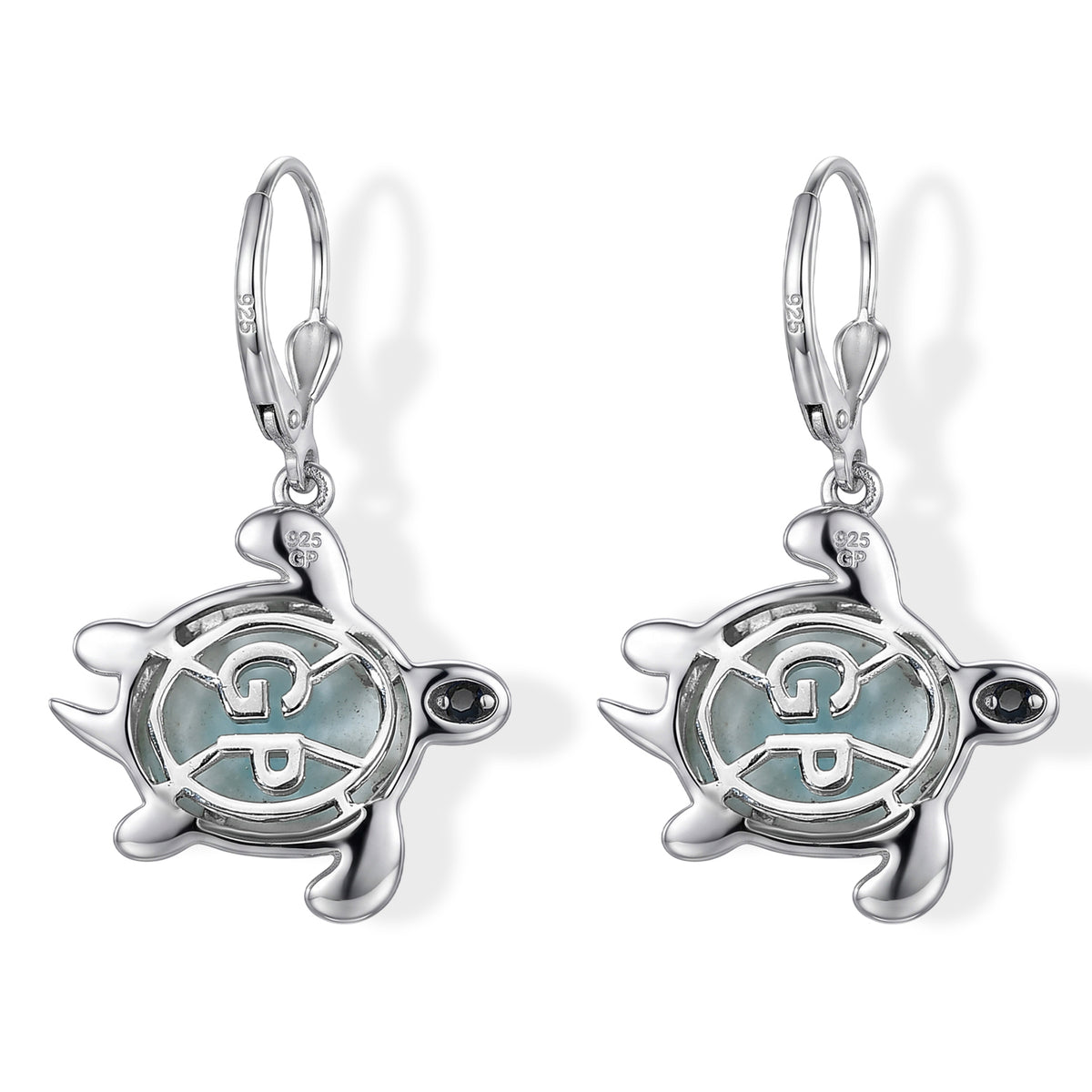 GP Capri Sealife Collection - Larimar &amp; Blue Sapphire Turtle Earring with Lever Back in Rhodium Overlay Sterling Silver 9.00 Ct. V32535275 6