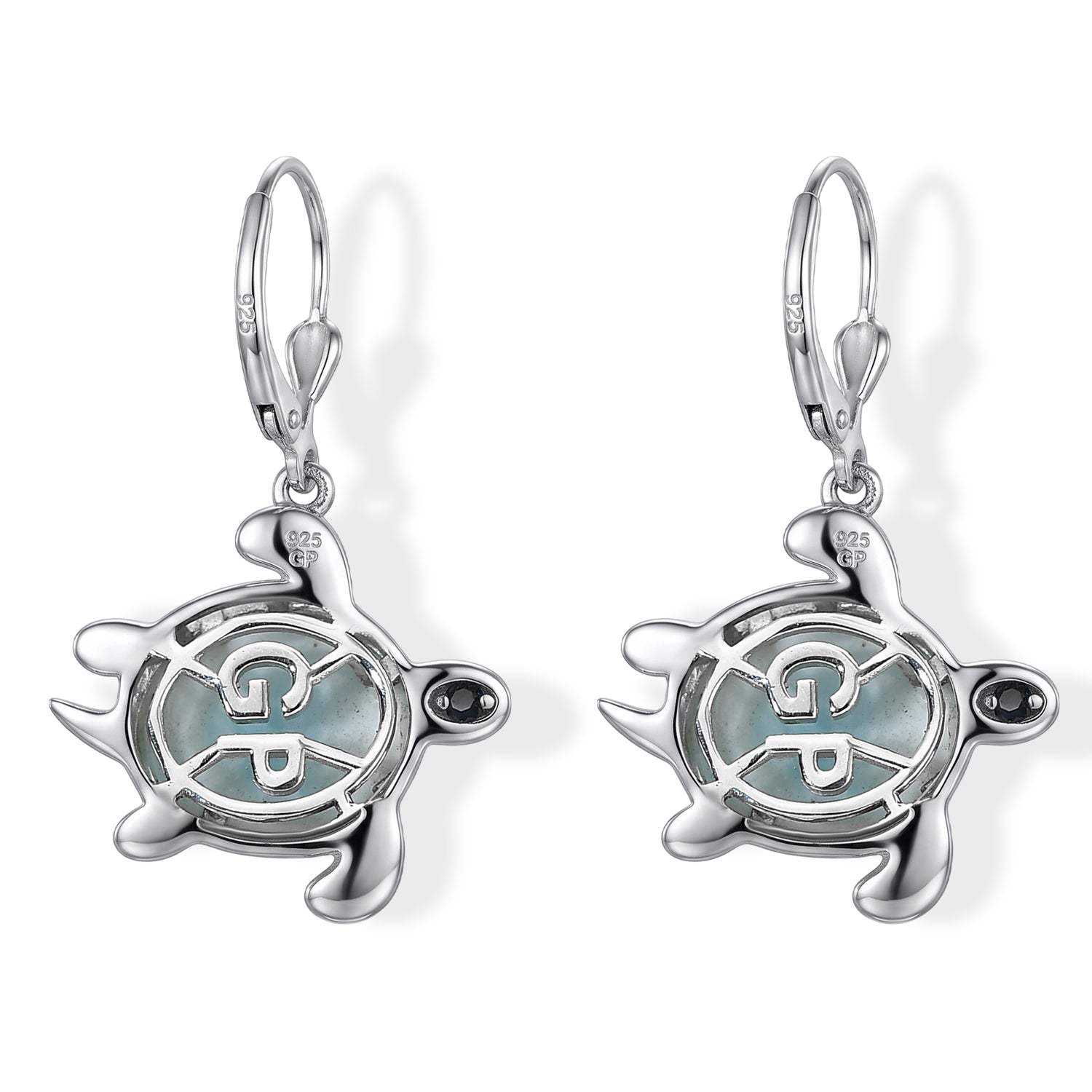 GP Capri Sealife Collection - Larimar &amp; Blue Sapphire Turtle Earring with Lever Back in Rhodium Overlay Sterling Silver 9.00 Ct. V32535275 6