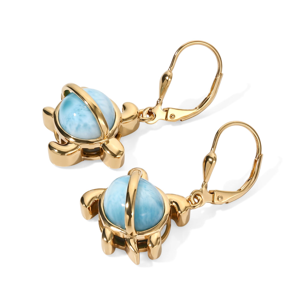 GP - Larimar & Blue Sapphire Earring with Lever Back in 18K Vermeil Yellow Gold Plated Sterling Silver 9.00 Ct._8701098_3