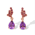 D'Joy - Rose De France Amethyst & Orissa Rose Garnet Dangling Earring with Push Post in Rose Gold Plated Sterling Silver 2.60 Ct._8701669