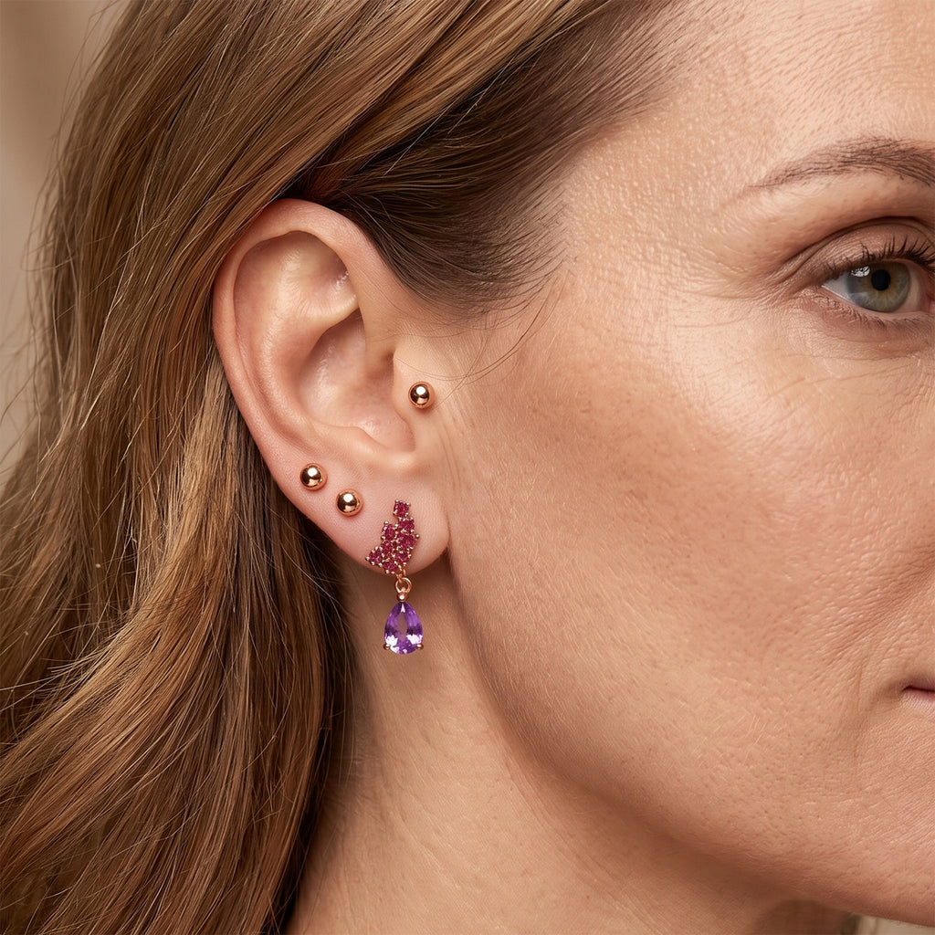 D'Joy - Rose De France Amethyst & Orissa Rose Garnet Dangling Earring with Push Post in Rose Gold Plated Sterling Silver 2.60 Ct._8701669_2