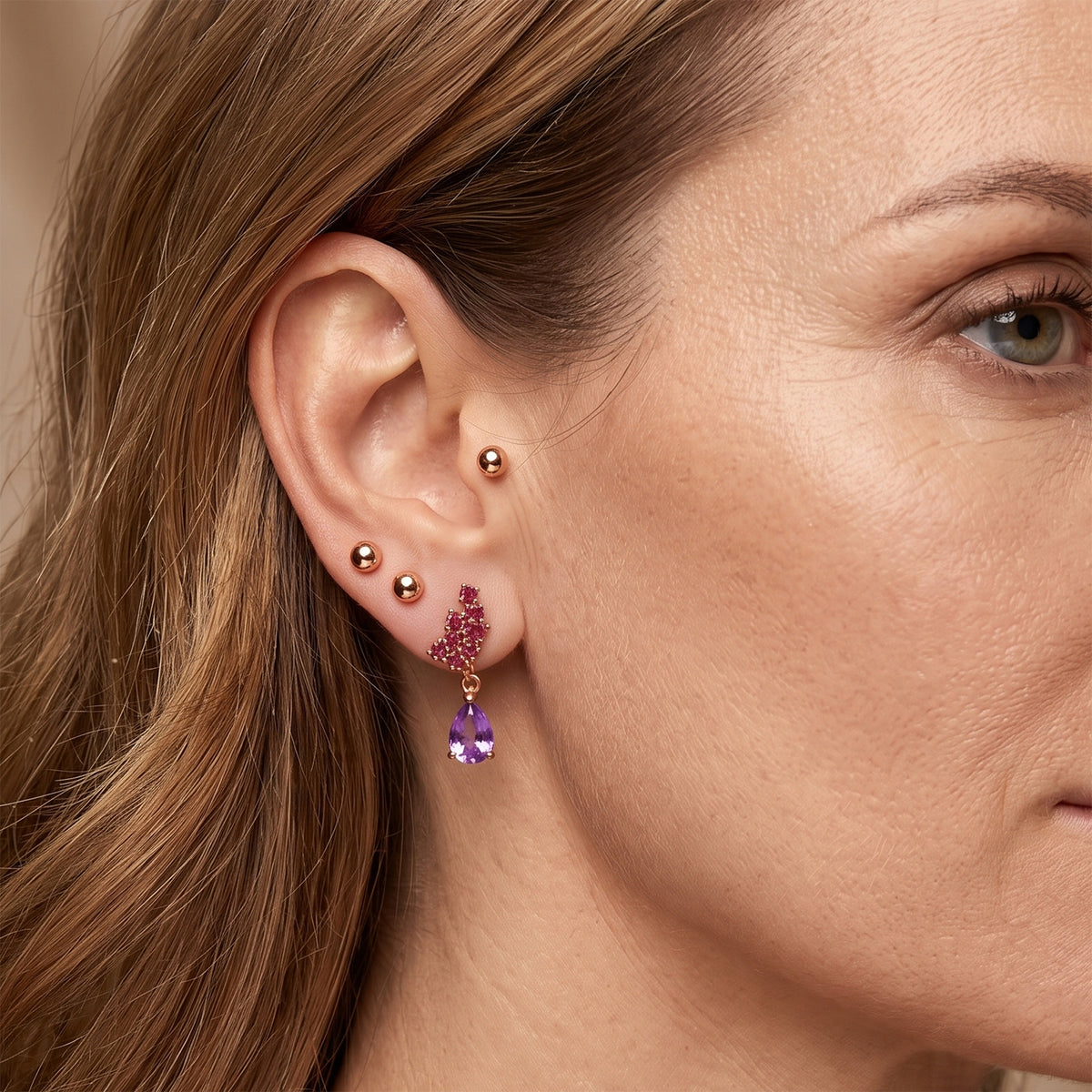 D'Joy - Rose De France Amethyst &amp; Orissa Rose Garnet Dangling Earring with Push Post in Rose Gold Plated Sterling Silver 2.60 Ct. 8701669 2