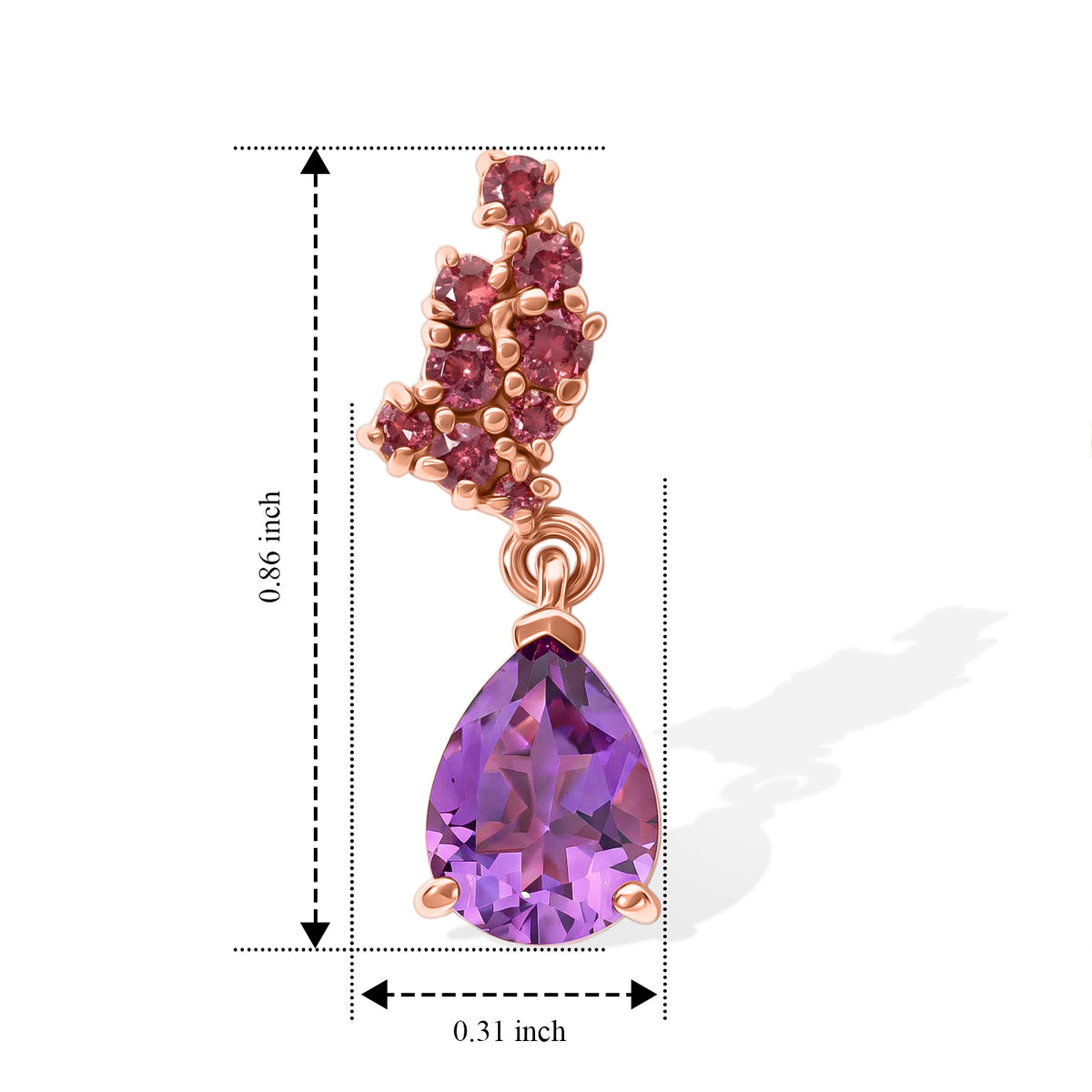 D'Joy - Rose De France Amethyst &amp; Orissa Rose Garnet Dangling Earring with Push Post in Rose Gold Plated Sterling Silver 2.60 Ct. 8701669 4