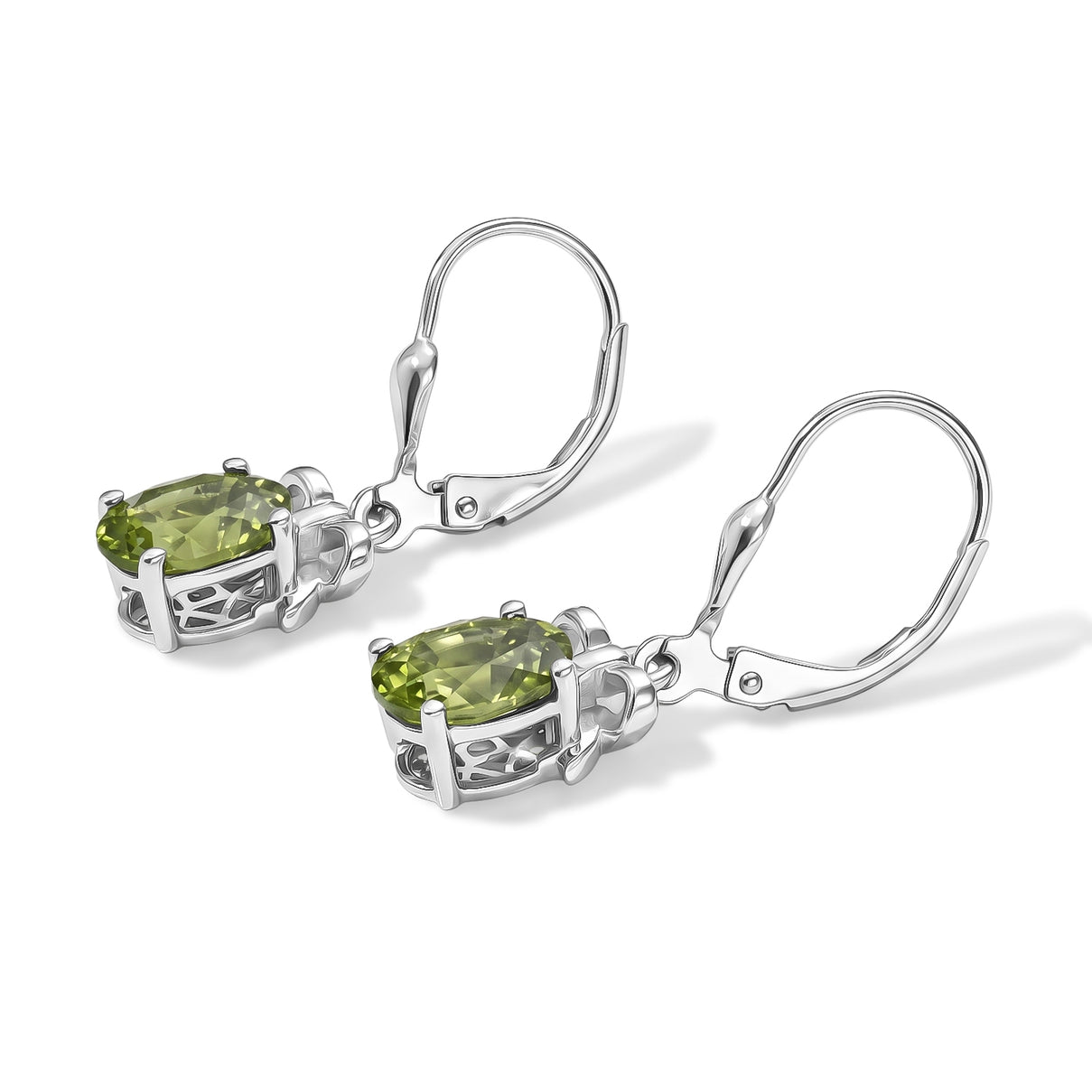 D'Joy - Natural Hebei Peridot Solitaire Lever Back Earring in Platinum Overlay Sterling Silver 2.64 Ct. V32515486 4