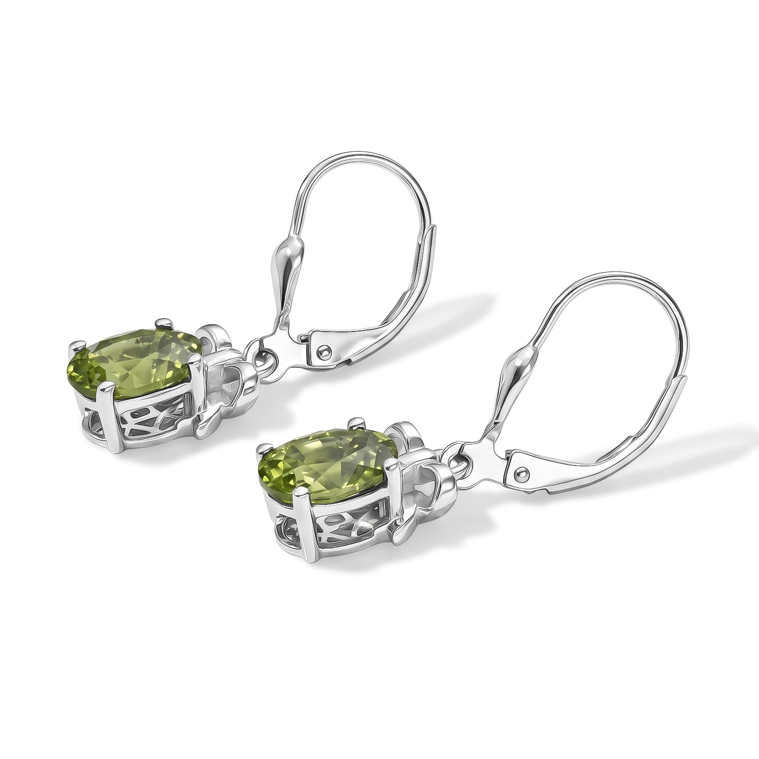 D'Joy - Natural Hebei Peridot Solitaire Lever Back Earring in Platinum Overlay Sterling Silver 2.64 Ct. V32515486 4