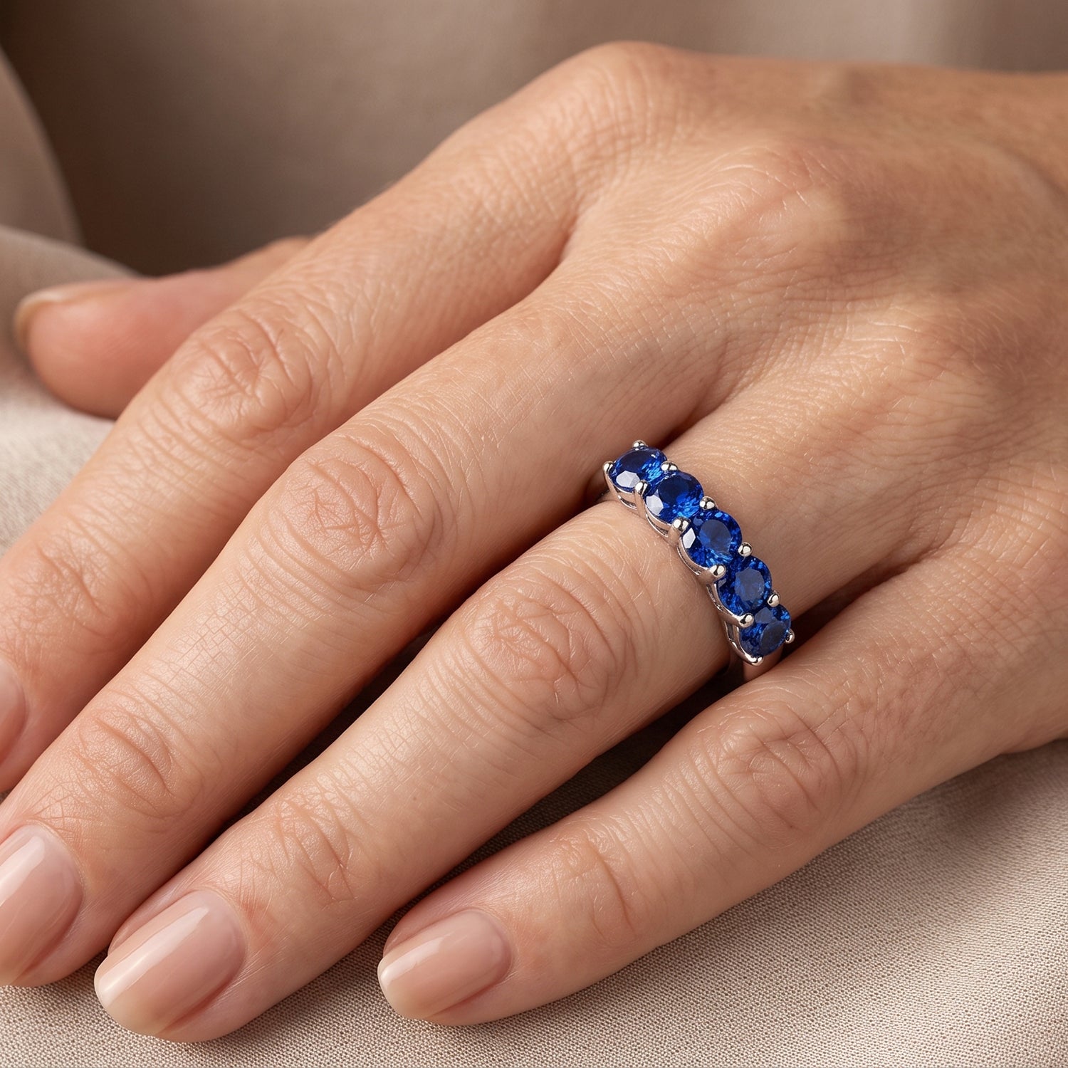 D'Joy - Premium Cobalt Blue Spinel 5 Stone Ring in Rhodium Overlay Sterling Silver 1.10 Ct. 8702153 2