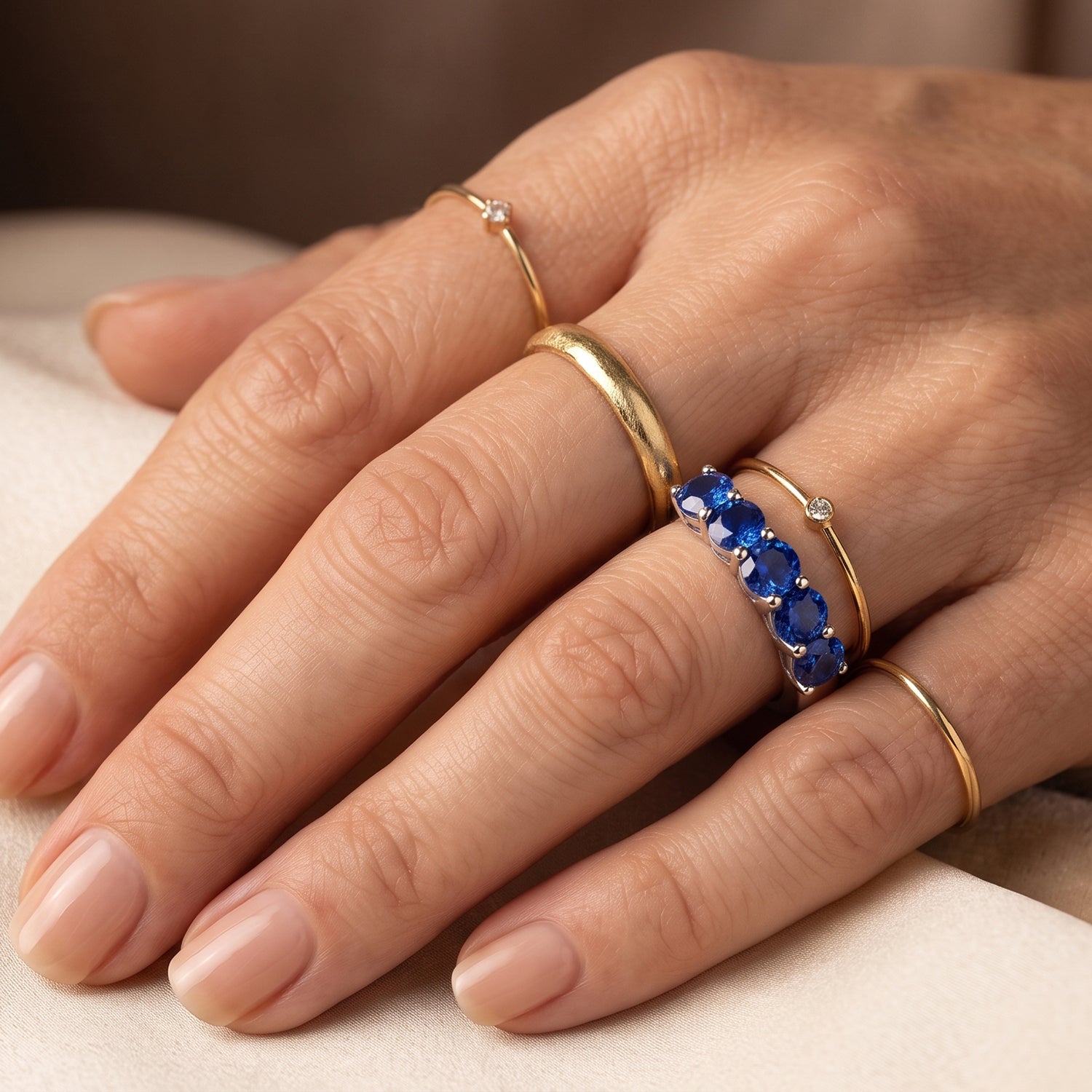 D'Joy - Premium Cobalt Blue Spinel 5 Stone Ring in Rhodium Overlay Sterling Silver 1.10 Ct. 8702153 3