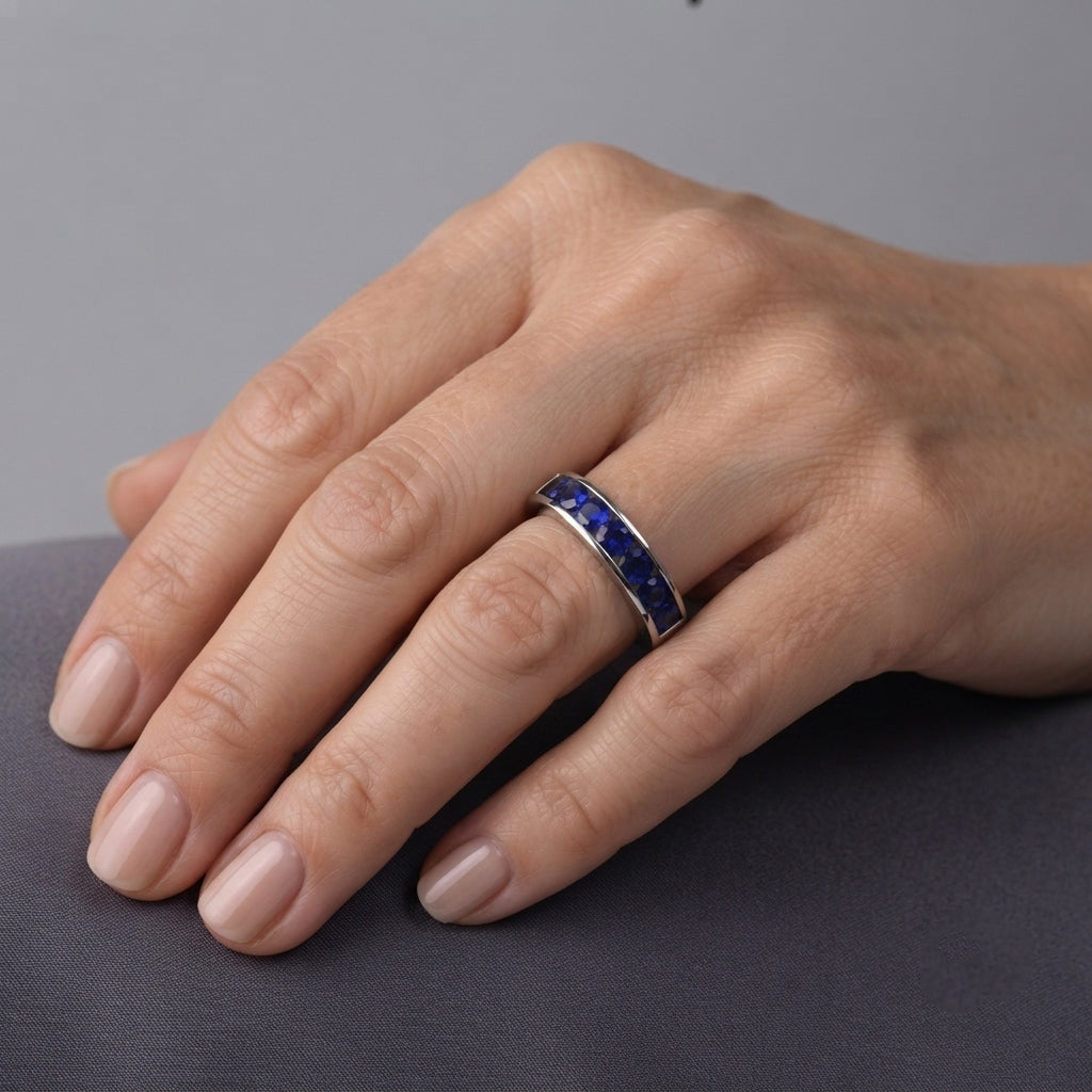 LIVE FROM BRAZIL D'Joy - Premium Cobalt Blue Spinel Half-Eternity Band Ring in Rhodium Overlay Sterling Silver 1.54 Ct. 8702173 2