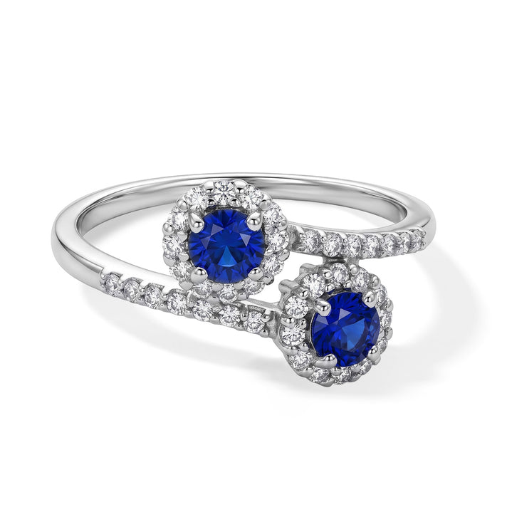 LIVE FROM BRAZIL D'Joy - Premium Blue Spinel &amp; White Zircon Halo Bypass Ring in Rhodium Overlay Sterling Silver 1.20 Ct. 8702182 1