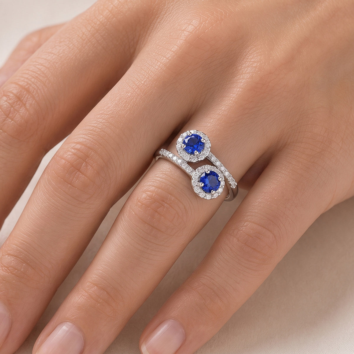 LIVE FROM BRAZIL D'Joy - Premium Blue Spinel &amp; White Zircon Halo Bypass Ring in Rhodium Overlay Sterling Silver 1.20 Ct. 8702182 2