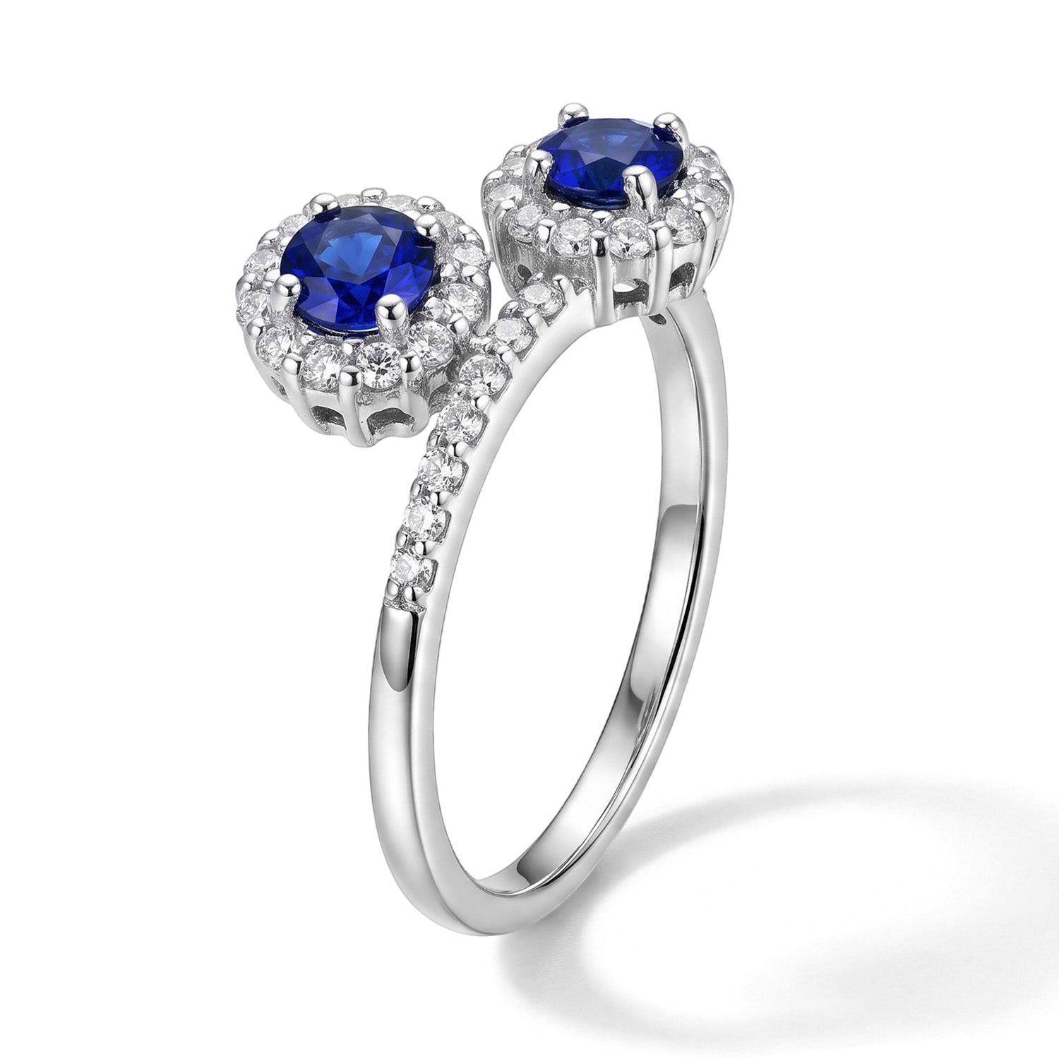 LIVE FROM BRAZIL D'Joy - Premium Blue Spinel &amp; White Zircon Halo Bypass Ring in Rhodium Overlay Sterling Silver 1.20 Ct. 8702182 4