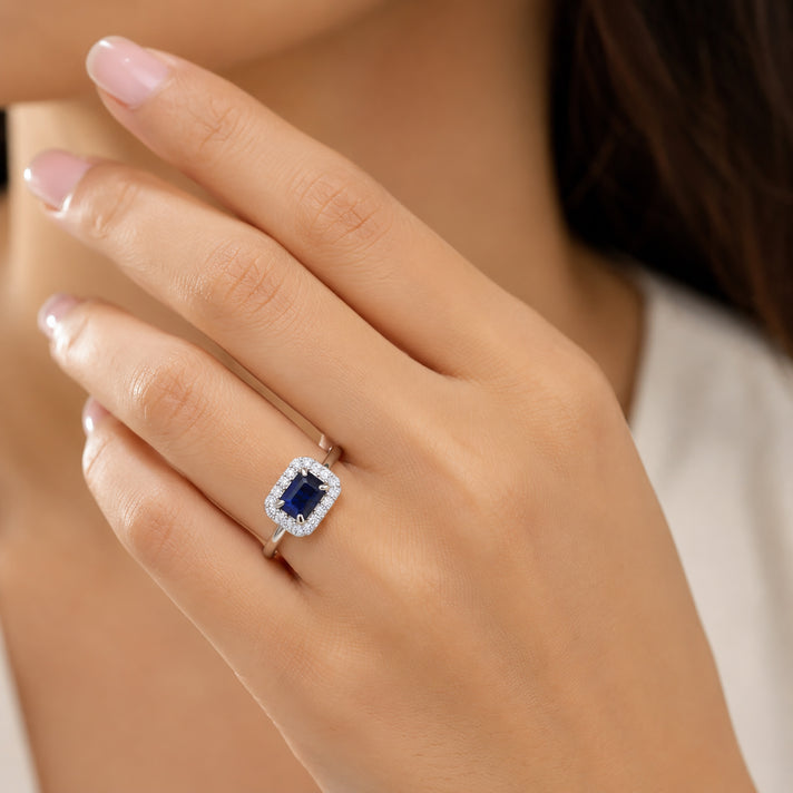 Premium Blue Spinel &amp; White Zircon Halo Ring in Rhodium Overlay Sterling Silver 2.26 Ct. 8702191 2