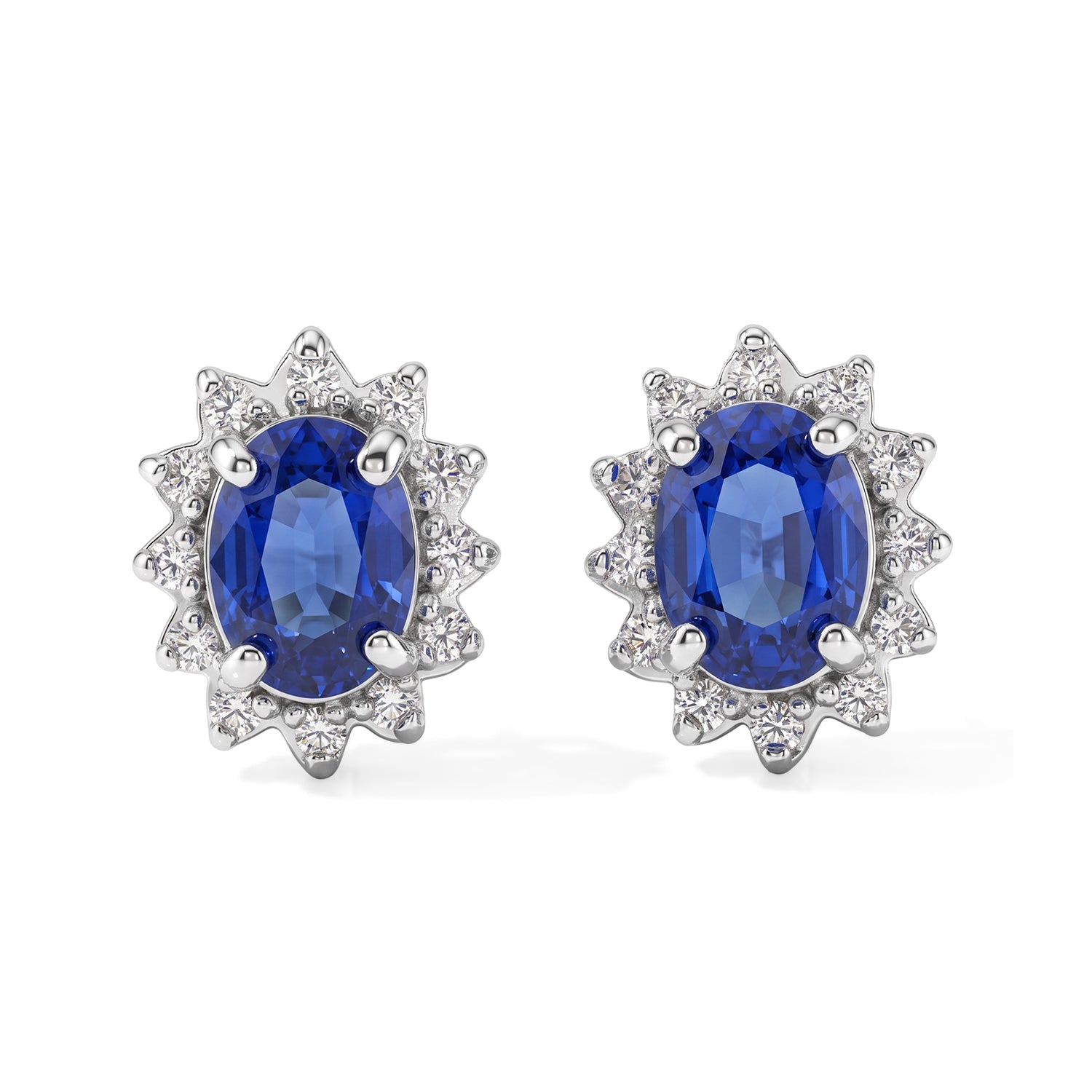 D'Joy - Premium Cobalt Blue Spinel &amp; White Zircon Halo Earring with Push Back in Rhodium Overlay Sterling Silver 2.44 Ct. V32515604 0