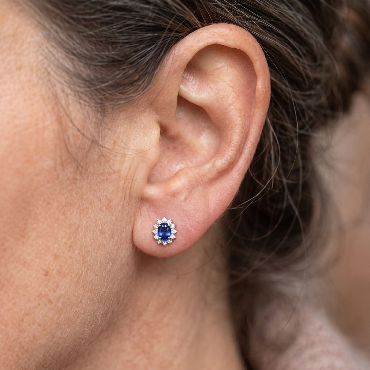 D'Joy - Premium Cobalt Blue Spinel &amp; White Zircon Halo Earring with Push Back in Rhodium Overlay Sterling Silver 2.44 Ct. V32515604 2