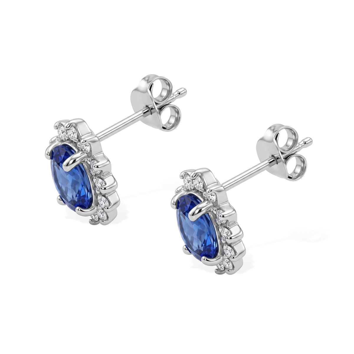 D'Joy - Premium Cobalt Blue Spinel &amp; White Zircon Halo Earring with Push Back in Rhodium Overlay Sterling Silver 2.44 Ct. V32515604 3