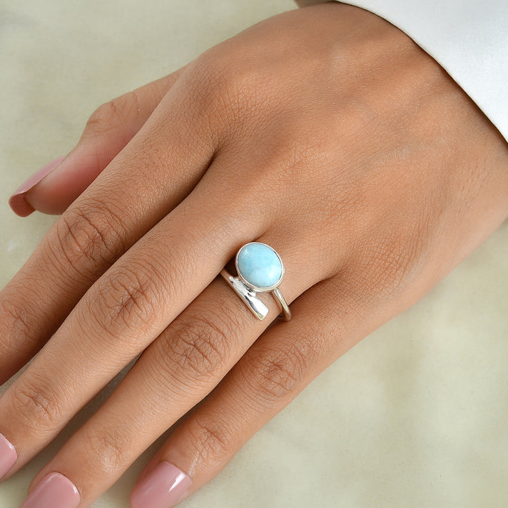 Live From Vicenza GP Capri Sealife Collection - Larimar &amp; Blue Sapphire Bypass Ring in Rhodium Overlay Sterling Silver 8702307 2