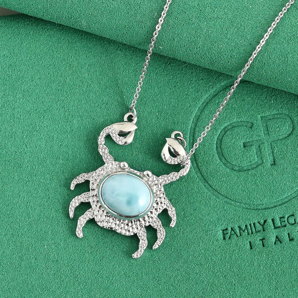 D'Joy - Larimar & Blue Sapphire Necklace (Size - 20) in Rhodium Overlay Sterling Silver 4.00 Ct._8702387_3