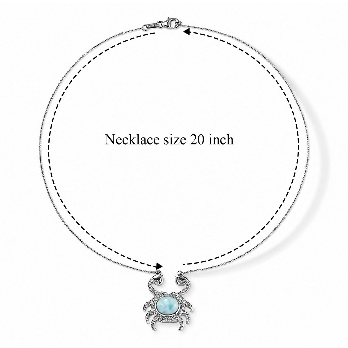 GP Capri Sealife Collection - Larimar &amp; Blue Sapphire Crab Design Necklace (Size - 20) in Rhodium Overlay Sterling Silver 4.00 Ct. 8702387 5