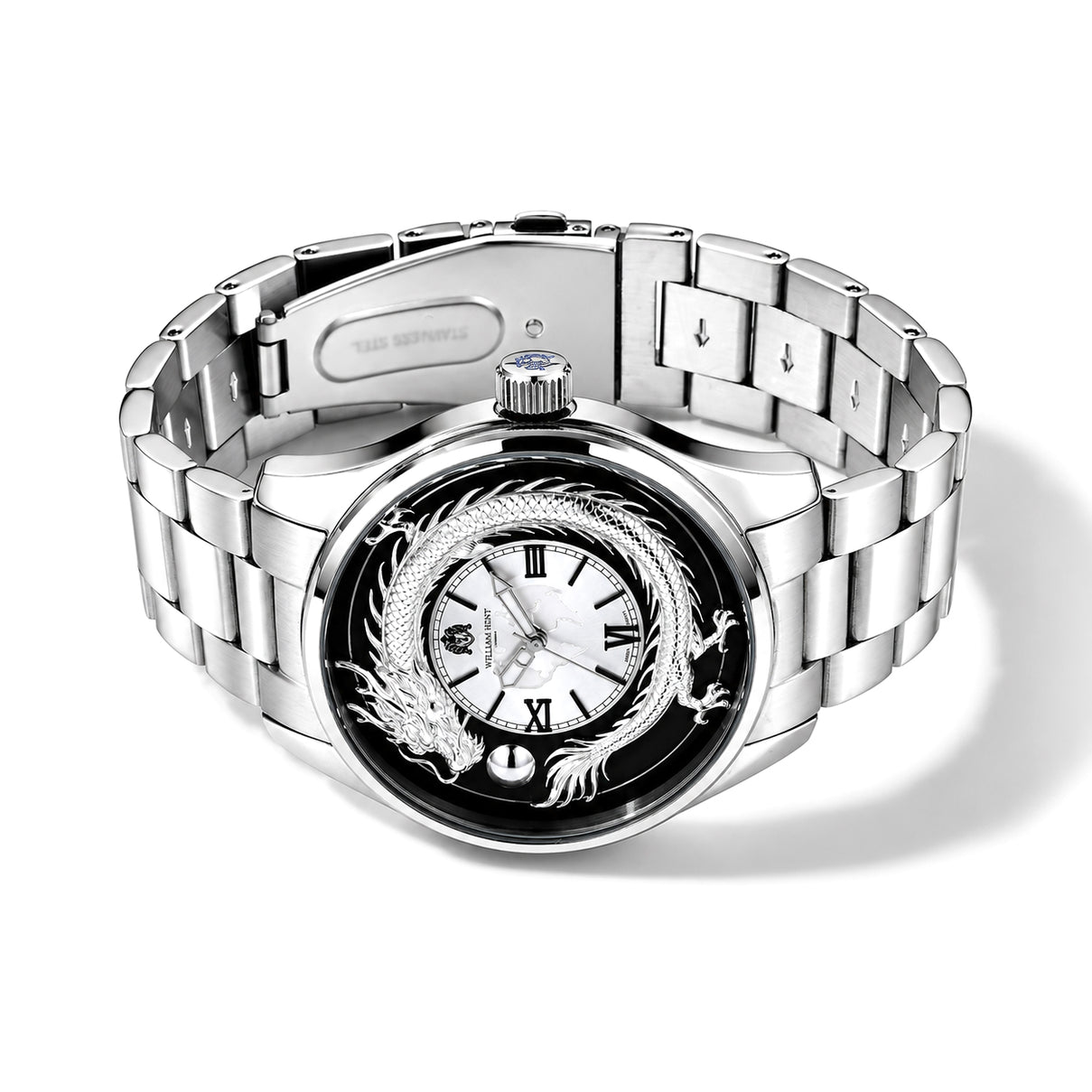William Hunt Miyota 2035 Japan Movement 5ATM WR Silver Gragon &amp; Earth Pattern Sunray Black Dial &amp; IPS Plating 304 Stainless Steel Case Mens Watch with Stainless Steel Strap 8702880 3