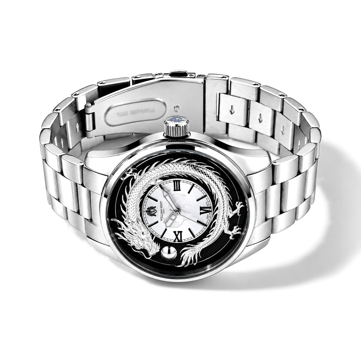 William Hunt Miyota 2035 Japan Movement 5ATM WR Silver Gragon &amp; Earth Pattern Sunray Black Dial &amp; IPS Plating 304 Stainless Steel Case Mens Watch with Stainless Steel Strap 8702880 3